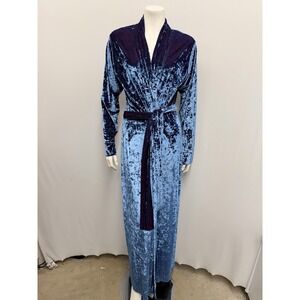 Vintage Fernando Sanchez Velvet Robe with Belt Blue & Wine Tones Size L Fits M
